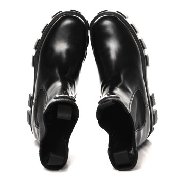 PRADA Spazzolato Rois Triangle Monolith Chelsea 55mm Boots 39 Black