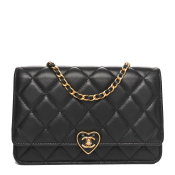 CHANEL Lambskin Plexiglass Quilted Coco Love Wallet On Chain WOC Black