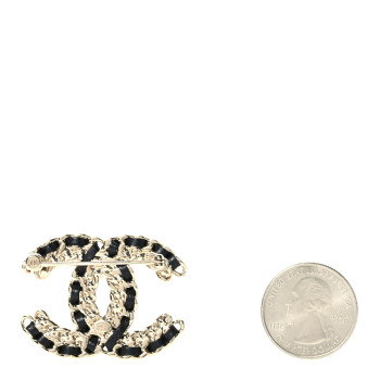 CHANEL Lambskin Crystal Vintage Allure CC Chain Brooch Black Gold
