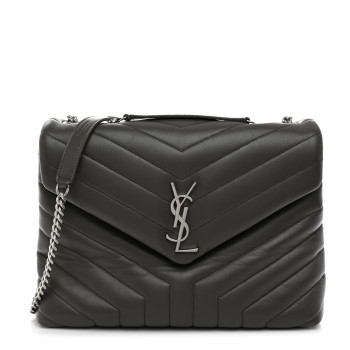 SAINT LAURENT Calfskin Y Quilted Monogram Medium Loulou Chain Satchel Earth