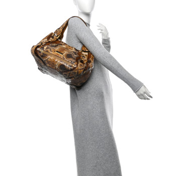 JIMMY CHOO Suede Snakeskin Mahala Tote Brown Multicolor