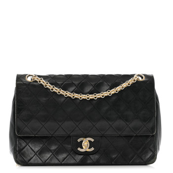 CHANEL Lambskin Quilted Medium Double Flap Bijoux Chain Black