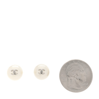 CHANEL Pearl CC Stud Earrings Silver