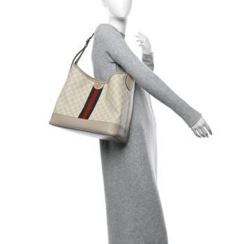 GUCCI GG Supreme Monogram Web Large Ophidia Shoulder Bag Beige White Oatmeal