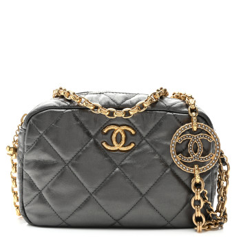 CHANEL Metallic Calfskin Pearl Quilted CC Mini Camera Case Ruthenium