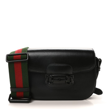 GUCCI Azalea Calfskin Web Monochrome Small Horsebit 1955 Shoulder Bag Black