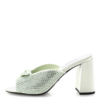 PRADA Satin Crystal Logo 90mm Slide Sandals 36.5 Acqua