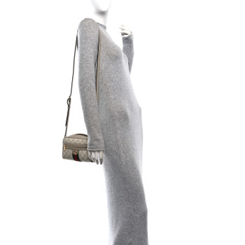 GUCCI GG Supreme Monogram Textured Calfskin Web Mini Ophidia Shoulder Bag Beige Mystic White Oatmeal