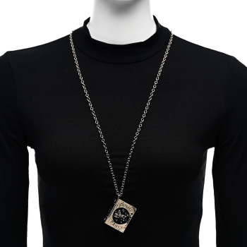 CHANEL Metal CC Lion Book Locket Necklace Gold