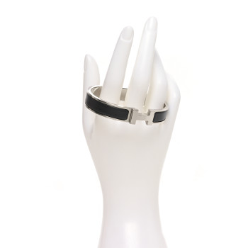 HERMES Matte Enamel Narrow Clic Clac HH Bracelet Black