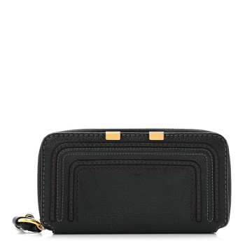 CHLOE Grained Calfskin Marcie Long Zip Around Wallet Black