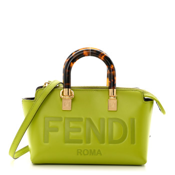 FENDI Vitello King Plexiglass Logo Embossed Mini By The Way Top Handle Boston Bag Wasabi