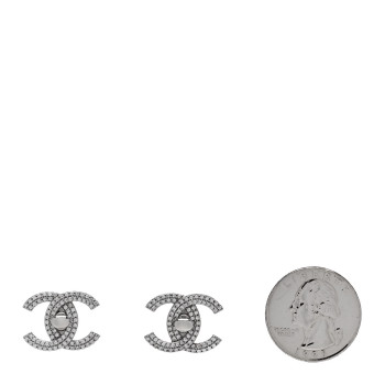 CHANEL Crystal CC Turnlock Earrings Silver