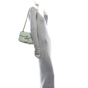 GUCCI Calfskin Matelasse Small GG Marmont Shoulder Bag Salvy Green