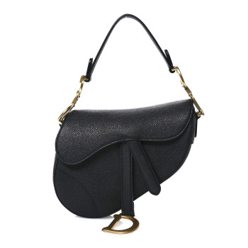 CHRISTIAN DIOR Grained Calfskin Mini Saddle Bag Black