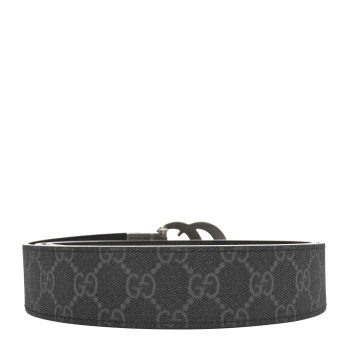 GUCCI GG Supreme Monogram Plutone Calfskin Palladium Double G Reversible 37mm Belt 115 46 Black