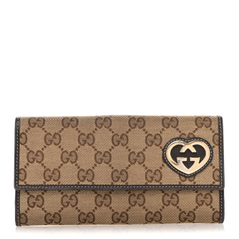 GUCCI Monogram Lovely Heart Continental Wallet Brown