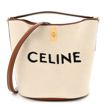 CELINE Canvas Calfskin Logo Bucket 16 Bag Natural Tan