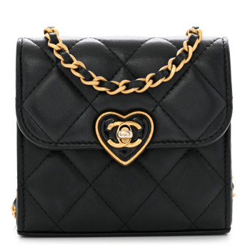 CHANEL Lambskin Plexiglass Quilted Coco Love Clutch With Chain Black