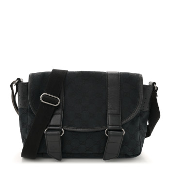 GUCCI Monogram Small Double Buckle Flap Messenger Bag Black