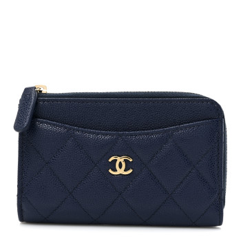CHANEL Caviar Quilted CC Zip Around Card Holder Navy