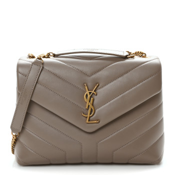 SAINT LAURENT Calfskin Y Quilted Monogram Small Loulou Crossbody Bag Greyish Brown