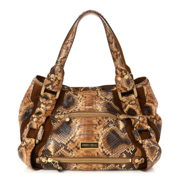 JIMMY CHOO Suede Snakeskin Mahala Tote Brown Multicolor