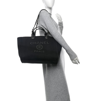 CHANEL Canvas Pearl Medium Deauville Tote Black