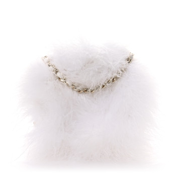CHANEL Lambskin Fur Quilted Round Clutch With Chain Ivory