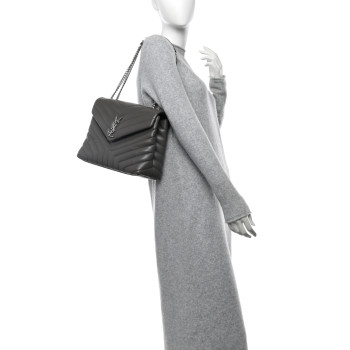 SAINT LAURENT Calfskin Y Quilted Monogram Medium Loulou Chain Satchel Earth