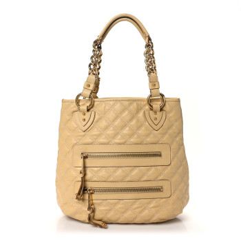 MARC JACOBS Calfskin Quilted Zipper Tote Beige