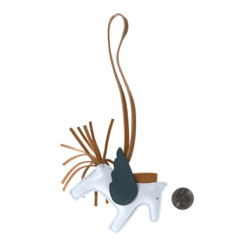 HERMES Milo Lambskin Grigri Rodeo Pegase Horse Bag Charm PM Bleu Brume Sesame Vert Bosphore