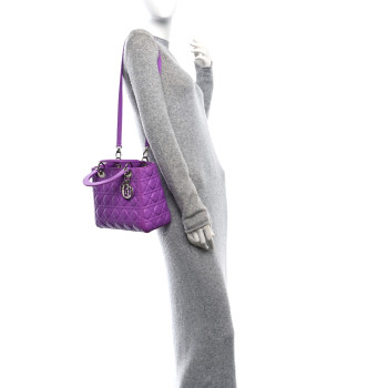 CHRISTIAN DIOR Lambskin Cannage Medium Lady Dior Purple