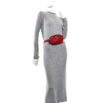 GUCCI Calfskin Matelasse GG Marmont Belt Bag 85 34 Hibiscus Red