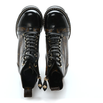 LOUIS VUITTON Patent Calfskin Monogram Star Trail Ankle Boots 36.5 Black
