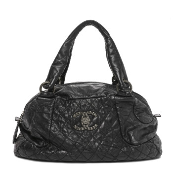 CHANEL Aged Calfskin Coco Rider Bowling Bag Black