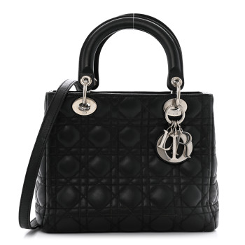 CHRISTIAN DIOR Lambskin Cannage Contrast Stitch Medium Lady Dior Black