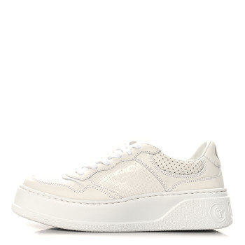 GUCCI Calfskin GG Tennis Embossed Perforated Womens Platform 55mm Sneakers 37.5 Great White