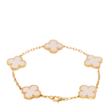 VAN CLEEF & ARPELS 18K Yellow Gold Mother of Pearl 5 Motifs Vintage Alhambra Bracelet