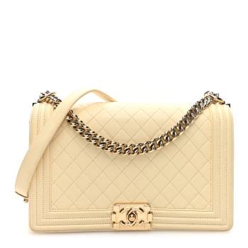 CHANEL Caviar Quilted New Medium Boy Flap Light Beige