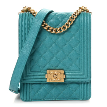 CHANEL Calfskin Quilted North South Boy Flap Turquoise