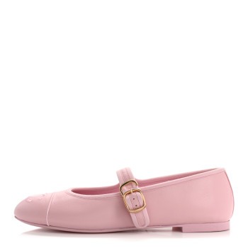 CHANEL Lambskin Mary Jane Flats 37 Light Pink