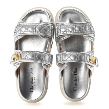 CHRISTIAN DIOR Laminated Sheepskin Cannage Dior Or Dioract Slide Sandals 37.5 Steel