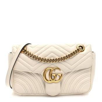 GUCCI Calfskin Matelasse Small GG Marmont Shoulder Bag White