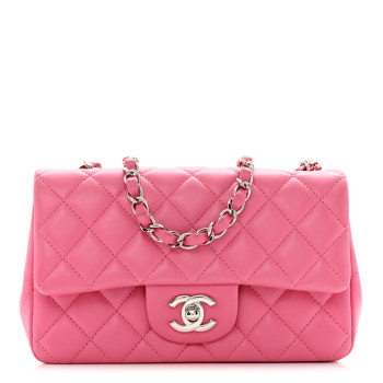 CHANEL Lambskin Quilted Mini Rectangular Flap Pink
