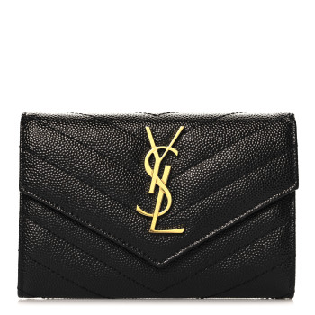 SAINT LAURENT Grain De Poudre Matelasse Chevron Small Monogram Envelope Wallet Black