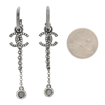 CHANEL Ruthenium Crystal CC Chain Drop Earrings