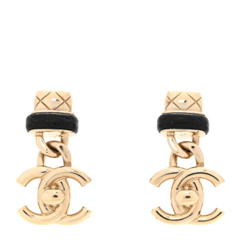 CHANEL Lambskin CC Turnlock Drop Earrings Gold Black