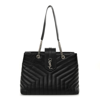 SAINT LAURENT Calfskin Y Quilted Monogram Large Loulou Shopper Black