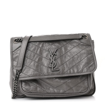 SAINT LAURENT Crinkled Calfskin Matelasse Monogram Medium Niki Chain Satchel Light Taupe